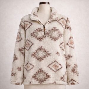 Thread & Supply Cream and Brown Patterned Sweatshirt